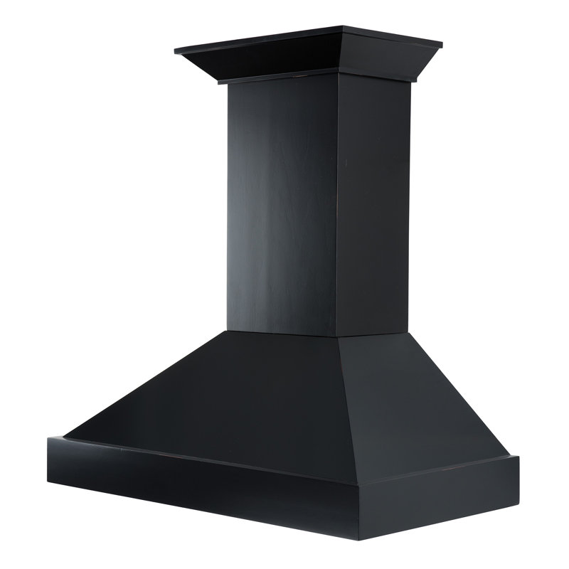 30" Wood 400 CFM Ducted Wall Mount Range Hood, Black, 36" W