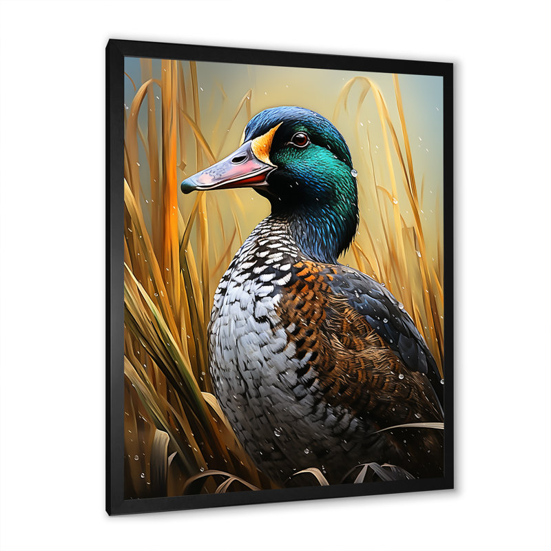 Drake canard à l'étang II, Cadre simple noir, H 32 po x l 24 po x P 1 po