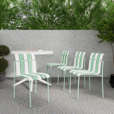 Modern Striped Block Chairs With Waterproof PP Seat and Sturdy Metal Legs, Indoor/Outdoor Use (Set of 4) by Latitude Run