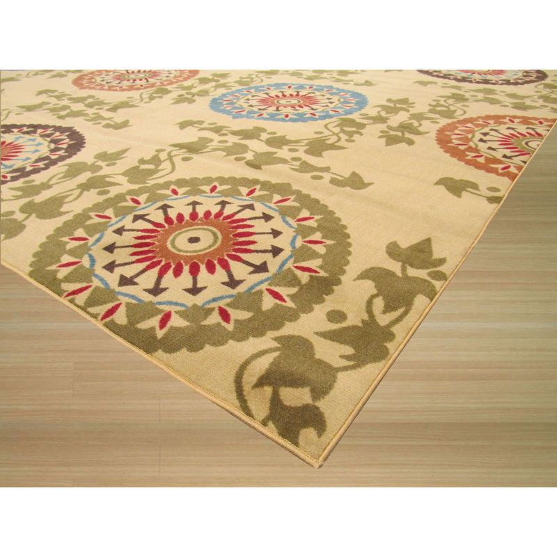 Tapis floral transitionnel en nylon Mandana, Rectangle 5 pi 3 po x 7 pi 3 po