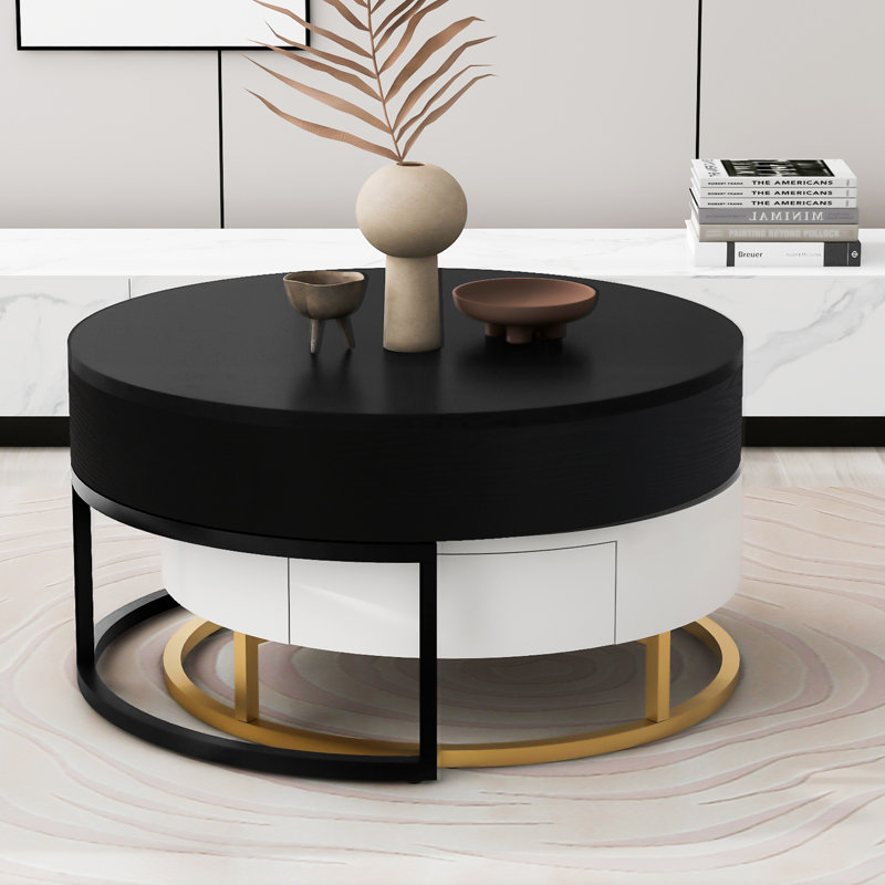 Tables basses gigognes modernes à plateau relevable avec 2 tiroirs, peu encombrantes et polyvalentes pour une vie contemporaine.