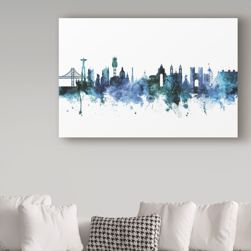 « lisbonne portugal blue blue horizon », reproduction d’impression sur toile tendue, H 12 po x l 19 po x P 2 po