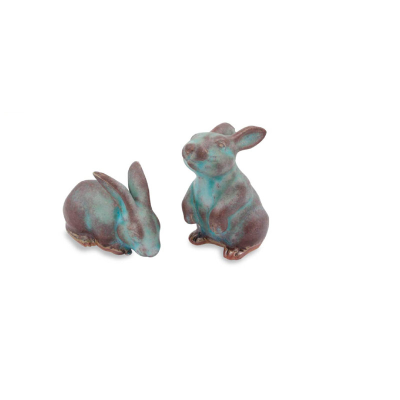 Ensemble de figurine lapin en céramique fabriqué main 2 pièces Rami