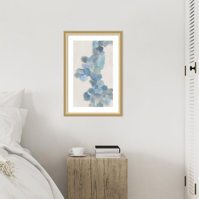 «Soft Blue Mosaic Cascade» par Hannah Dawson, impression sur bois encadrée