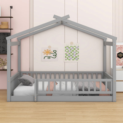 Wood Bed House Bed Frame With Fence