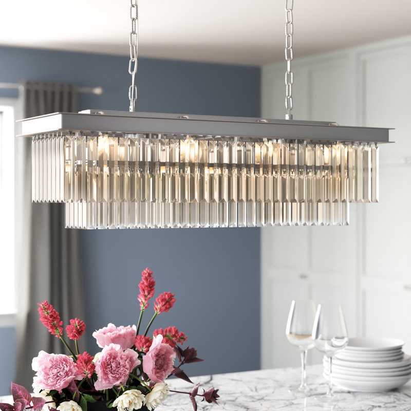 Yazmin 12 - Light Kitchen Island Pendant, Clear, 18" H x 50" W x 14"D, Polished Nickel