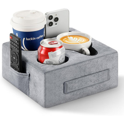 Plateau pour porte-gobelet pour canapé, coussin pour porte-gobelet avec 4 trous, gris