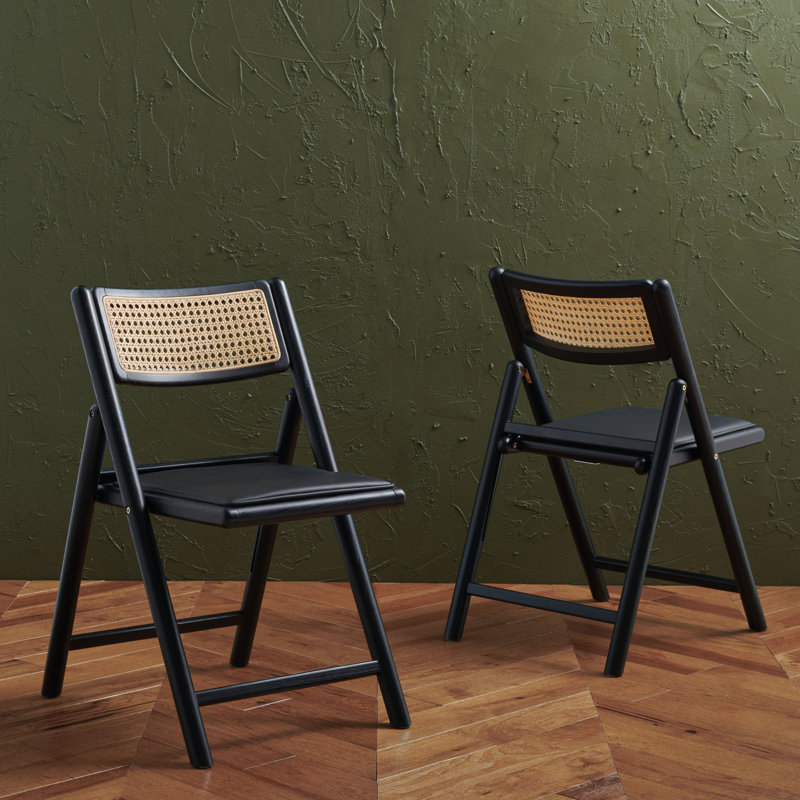 Shaylie Upholstered Seat Folding Dining Chair, Black/Natural