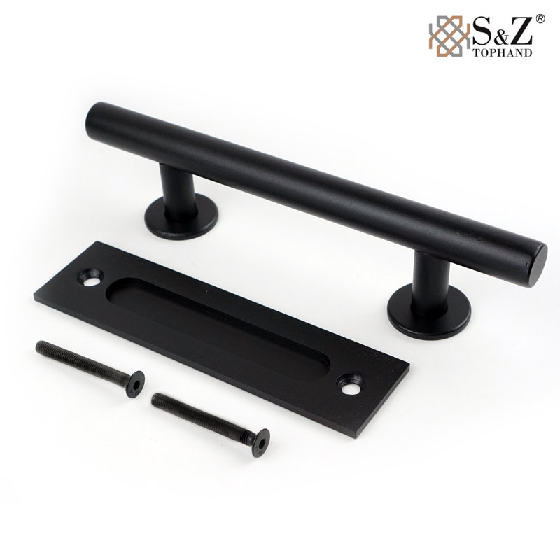 12 in Handles, Black Powder Coated Finish Round Shape-Fit 1 3/8-1 3/4" Door, Heavy Steel Handle/Pull