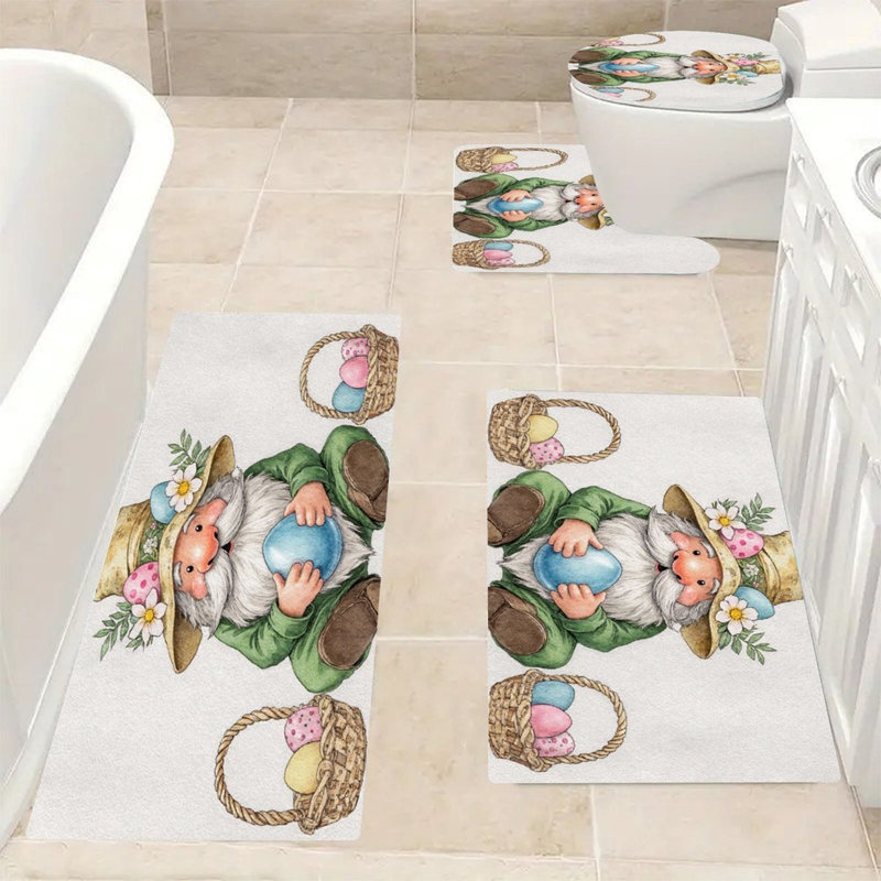 4 Pcs Easter Gnome with Eggs Bath Rug Set
