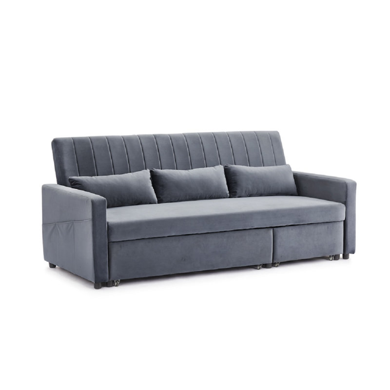 Krisheena 3 Seater Linen Velvet Sofa Bed, Grey Velvet