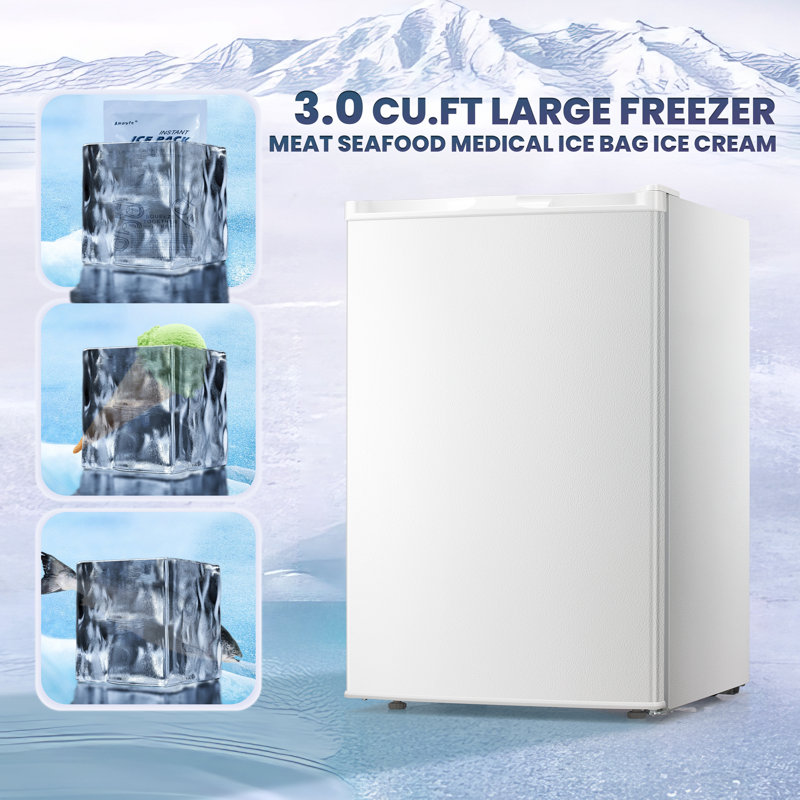 Congélateur vertical, congélateur vertical compacte à porte simple avec porte réversible de 3,0 pieds cubes, Blanc