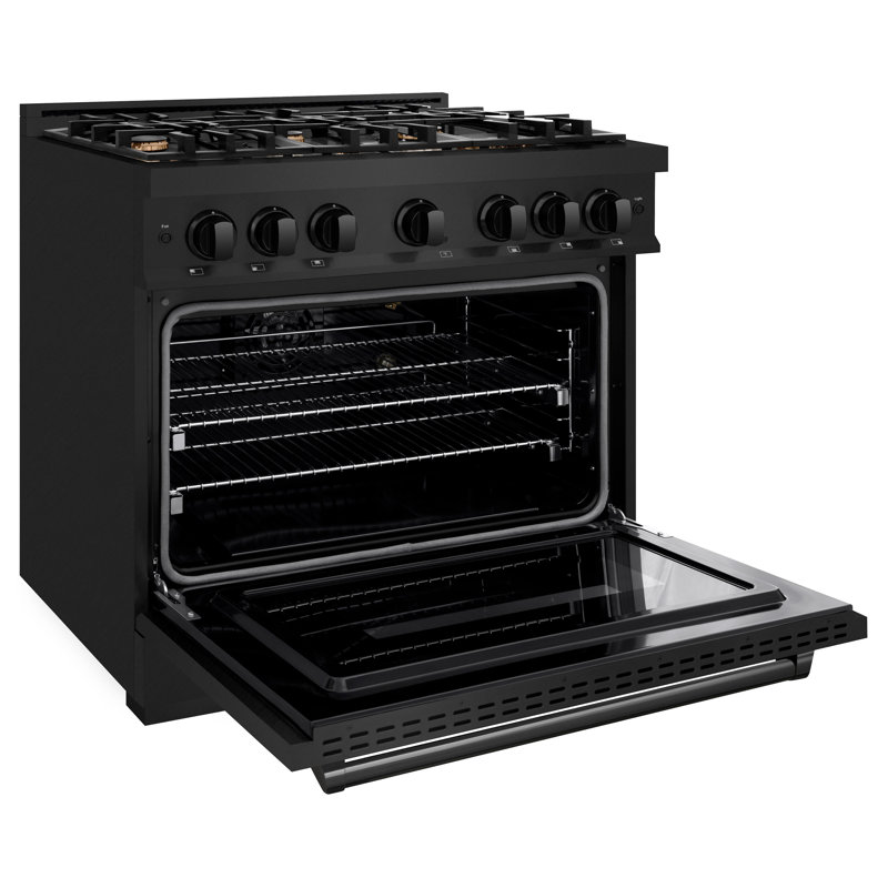 ZLINE 36 in. 5.2 cu. ft. Classic Gas Range W/ Convection Gas Oven in Black Stainless Steel W/ 6 Brass Burners (CGRB-BR-36)