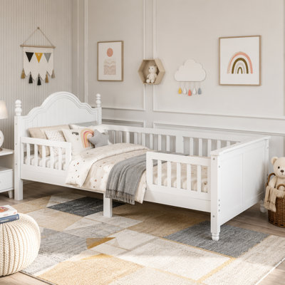 Wood Platform Bed with Full-Length Guardrails and Under-Bed Storage