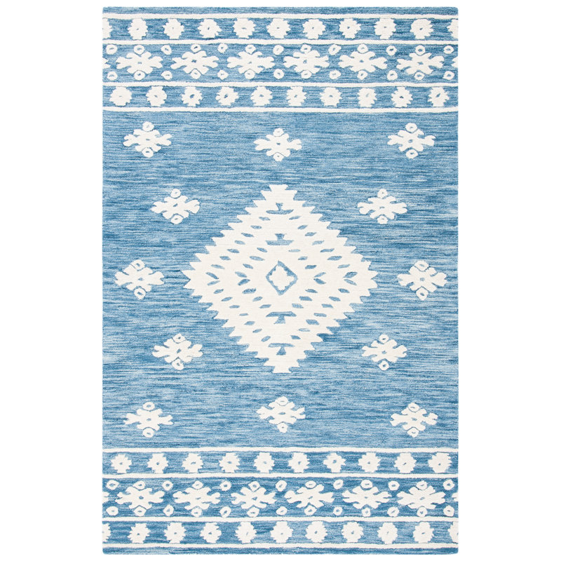 Hand Tufted Wool/Cotton Southwestern Rug in Blue, Rectangle 3' x 5'