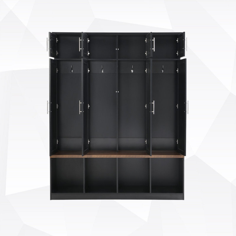 75"H Hall Tree with Open Storage,3-in-1 Hall Tree with Bench, Black