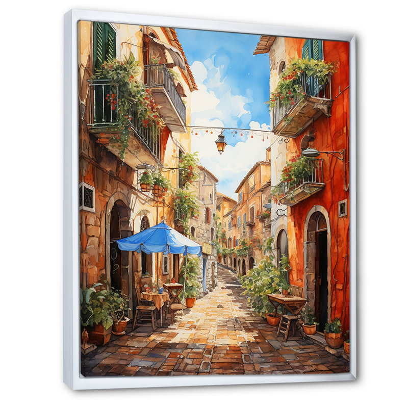 «Italian Village Essence 1», art mural Italie, H 40 po x l 30 po x P 1,5 po, Cadre flottant blanc