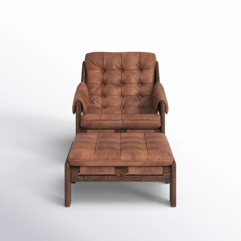 Tuckerman 30" W Leather Armchair with Ottoman, Heirloom Sienna