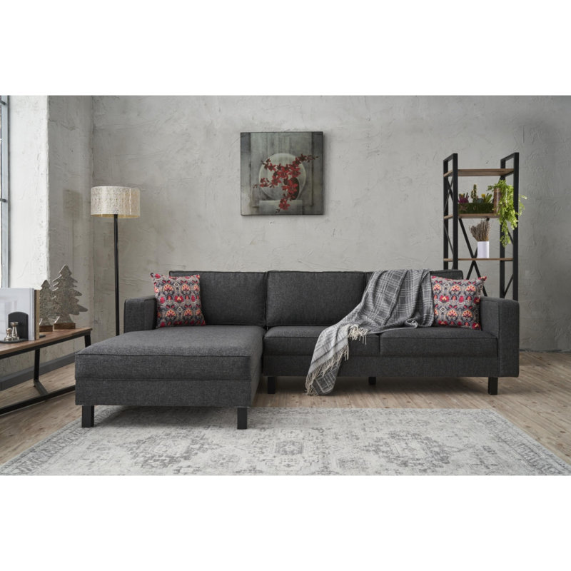 Bre Upholstered Chaise Sectional, Left Hand Facing, Anthracite 100% Polyester/Linen