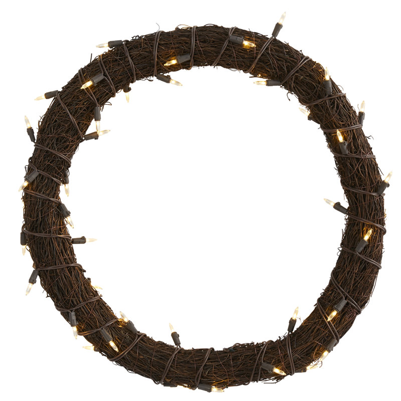 Couronne de vigne lumineuse 20 po, H 20 po x l 20 po x P 3 po, Brun