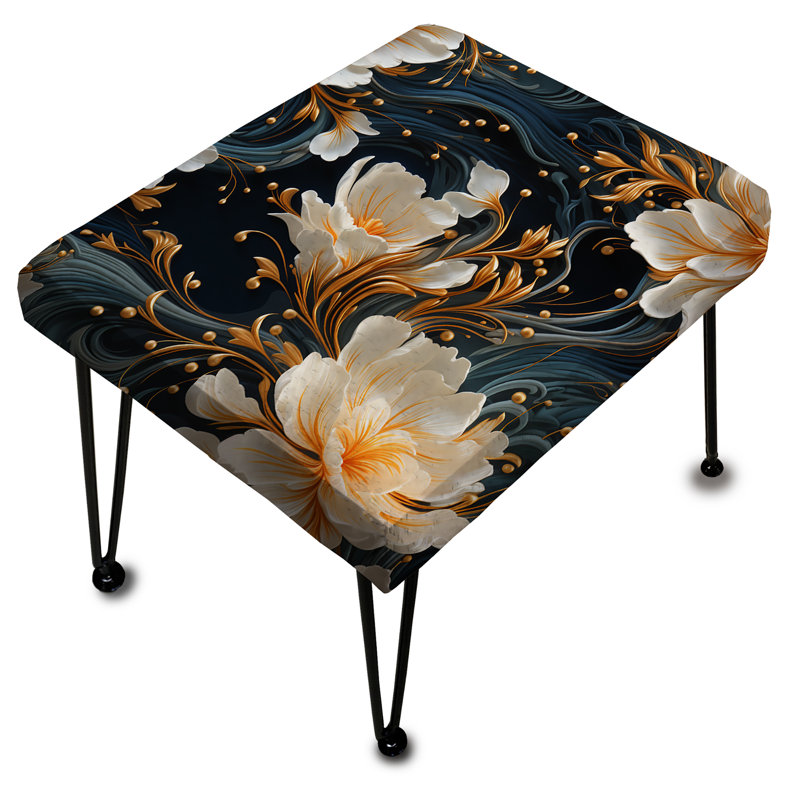 White And Gold Astral Marble Radiance - Marble Rectangle Ottoman
