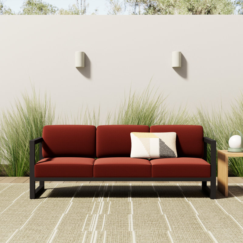Smith 84" Outdoor Sofa with Sunbrella Cushions, Cast Lagoon Sunbrella® Plainweave, Black
