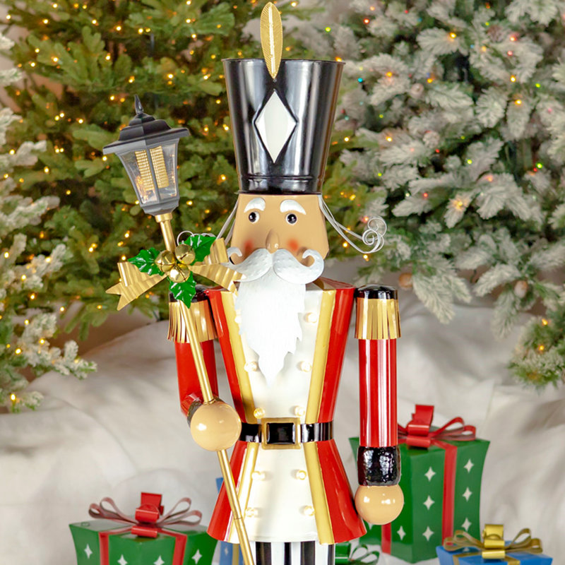 64.8" Tall Standing Iron Nutcracker with Lantern & LED Lights "Lucien"