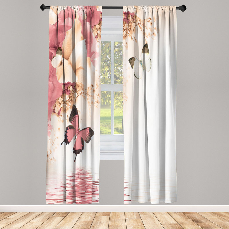 Microfiber Floral Semi-Sheer Rod Pocket Curtain Panels, 28" W x 84" L, Violet/Sundance