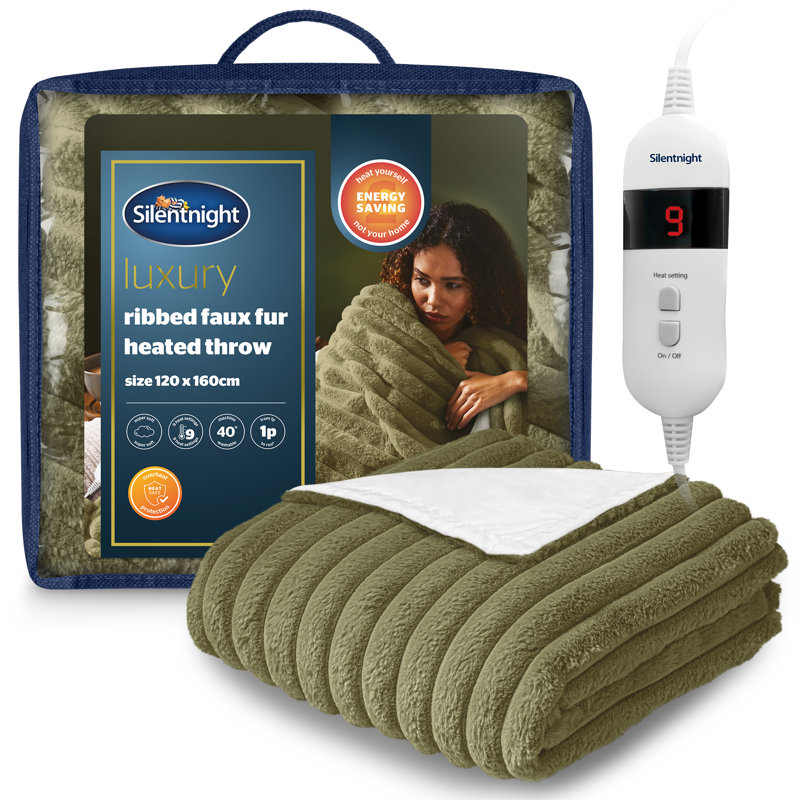 Silentnight Luxury Ribbed Faux Fur Heated Throw, Green