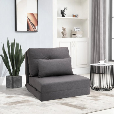 Canapé convertible paresseux au sol avec fauteuil rabattable, canapé-lit pliant rembourré avec dossier réglable, structure en métal et 2 coussins, salon peu encombrant pour le salon, chambre - gris foncé, capacité de 198 lb