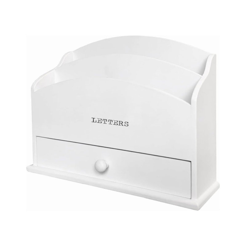 Manufactured Wood Desk Organiser, 21.2cm H x 26cm W x 9.7cm D, White
