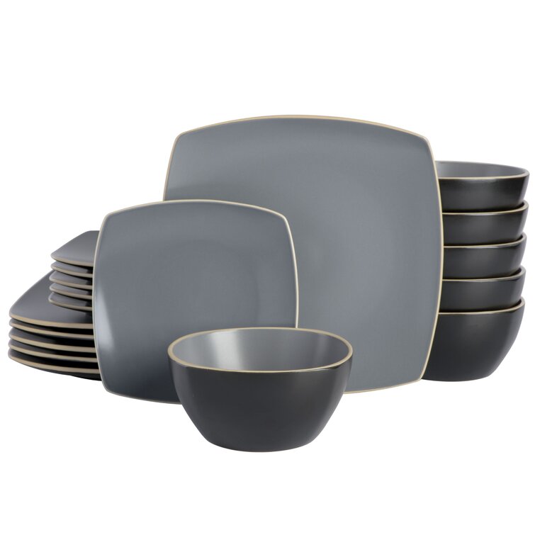 Modern Gold Rim Porcelain Matte Glazed Black and White Dinnerware
