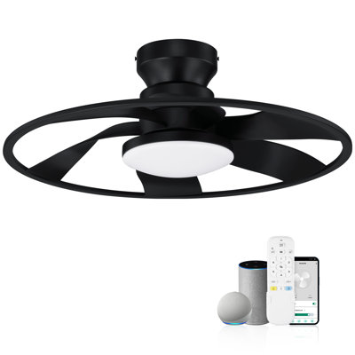 22" Smart Bladeless Outdoor Indoor Black Ceiling Fan with Light, WiFi/Alexa/Remote
