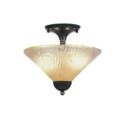Semi-Flush 2 Bulbs With 12" Amber Crystal Glass