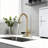 3-In-1 Kitchen Faucet With Press-Type Glass Rinser, Universal For 1 & 3-Hole Installation, High-Arc Pull-Down Sprayer With 3 Spray Modes, Brushed Gold Finish