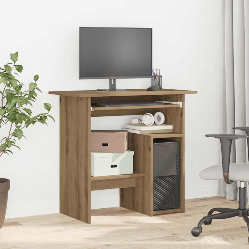 Petit bureau rectangulaire en bois d'ingénierie artisanal, Brun