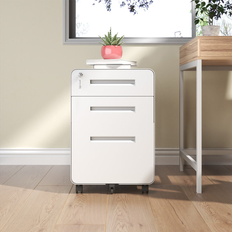 【3-drawer Mobile File Cabinet With Lock】– All-steel Metal, 360° Casters, Fully Assembled, Black, Holds A4/letter Files For Home & Office