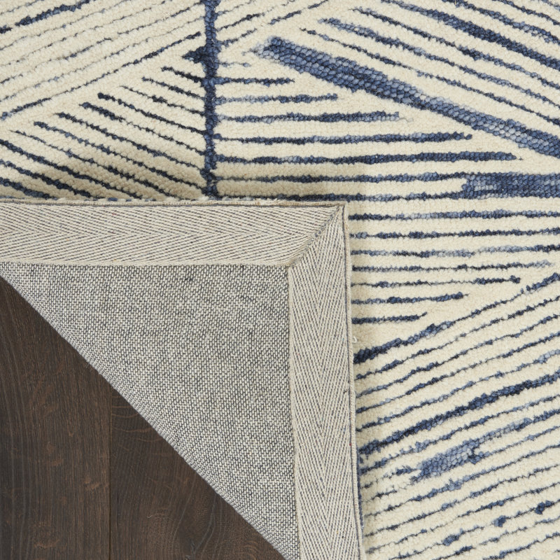 Beva Geometric Handmade White/Blue Area Rug, Rectangle 160 x 221cm