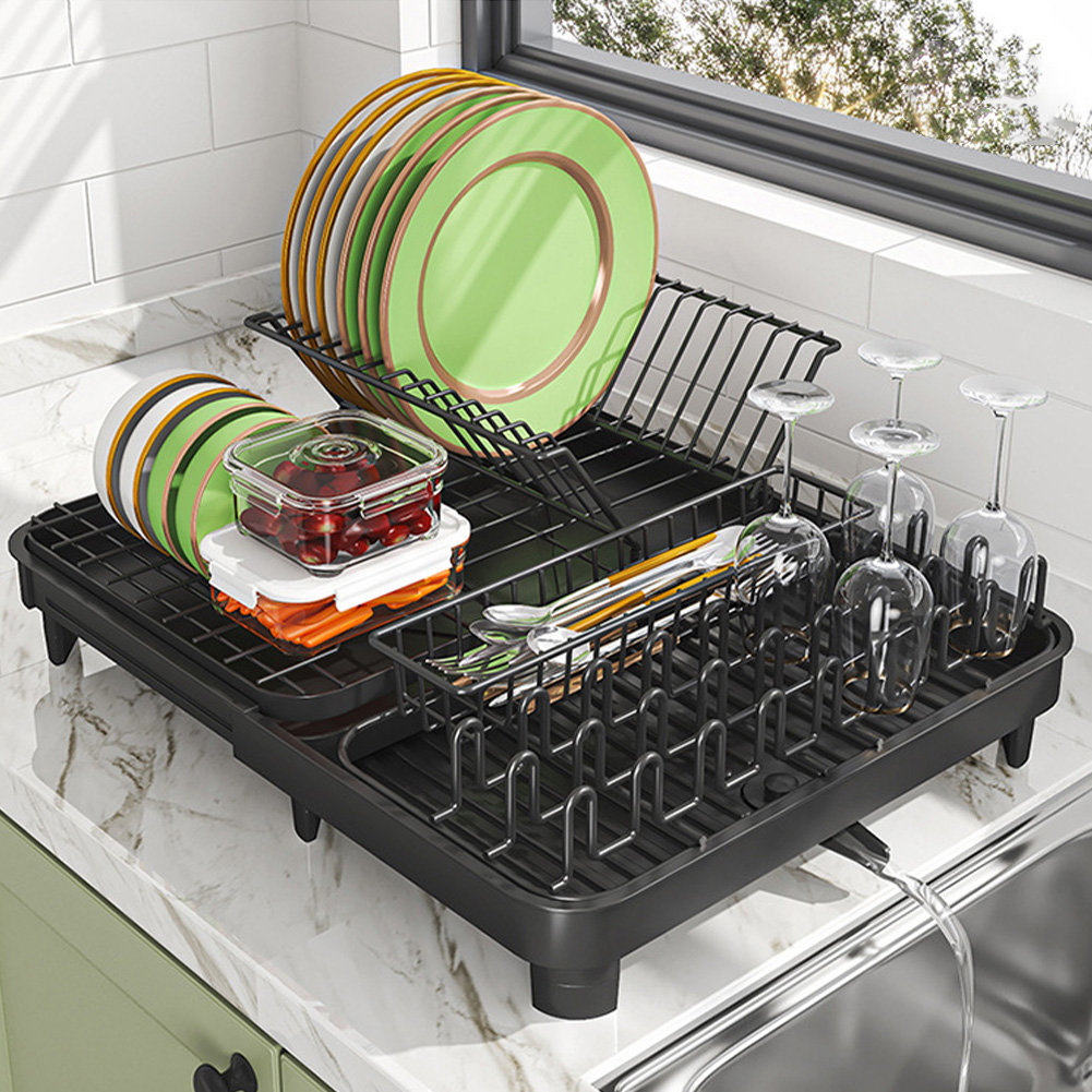 Expandable Drainage Rack,Space-Saving Dish Rack With Drainboard