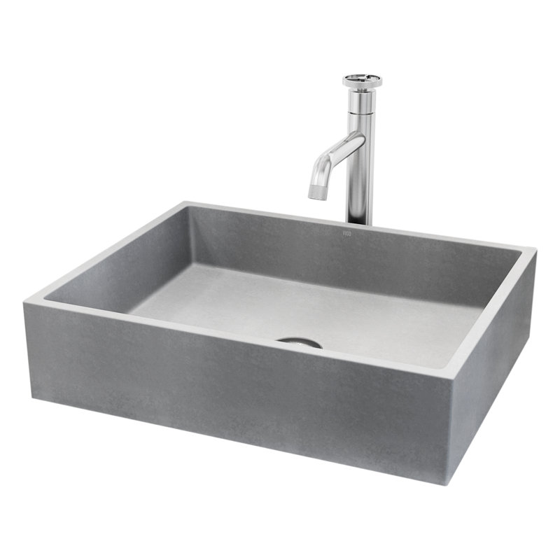 Coca Gothic 19" L x 15" W x 5" H Rectangular Concrete Vessel Bathroom Sink with 12" H Faucet