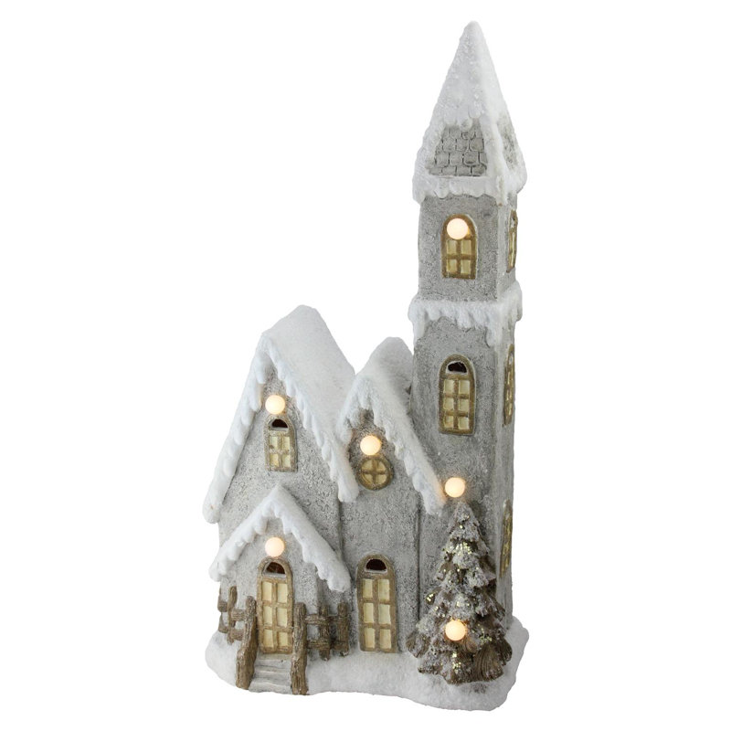 Décoration de Noël de table musicale à 3 niveaux avec éclairage à DEL 24,5 "gris et blanc