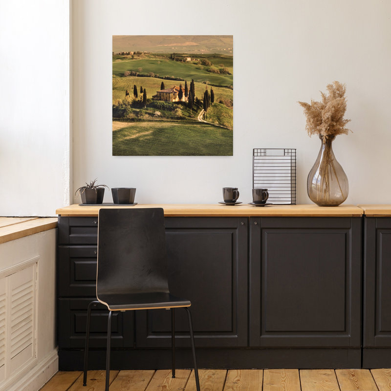Villa toscane abstraite, art contemporain, paysage, H 18 po x l 18 po