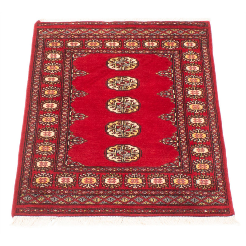 Tapis rouge en laine noué à la main de conception unique 2 pi 8 po x 4 pi 2 po