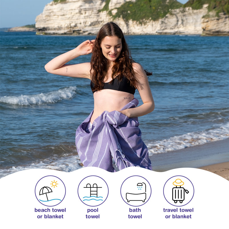 Ensemble de serviettes de plage en coton turc Ashly, Lilas / mauve / blanc / jaune