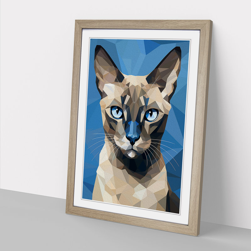 Siamese Cat Cubism - Framed Print, Oak , 64cm H x 46cm W x 2cm D