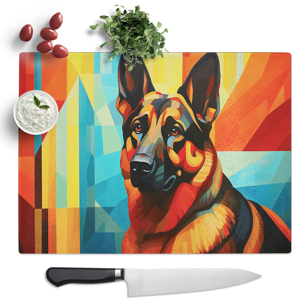 German Shepherd Art Deco  Glass Chopping Board