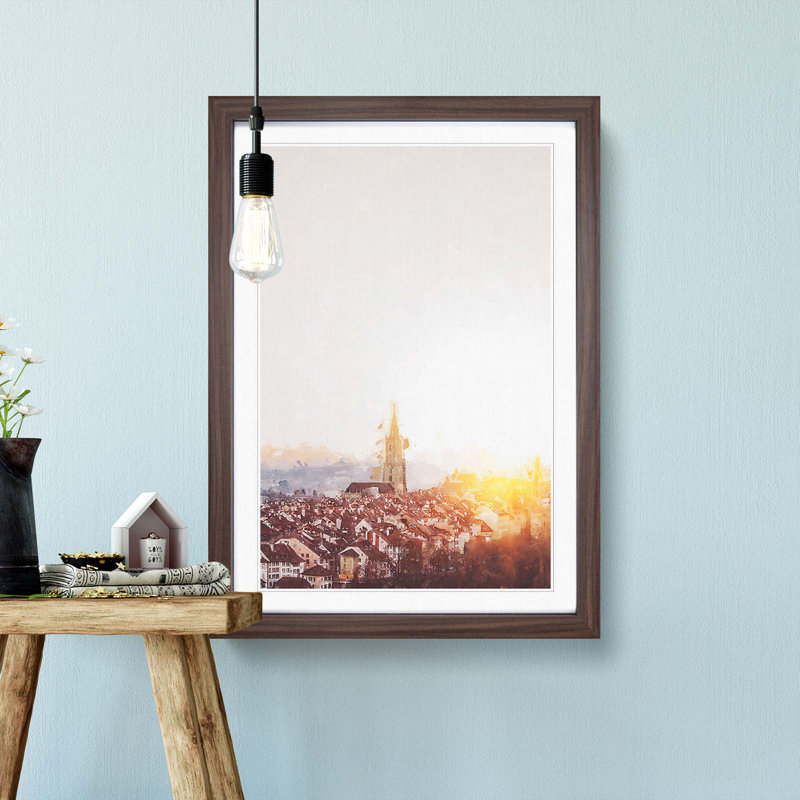 Sunset in Bern Switzerland in Abstract - Picture Frame Graphic Art Print, Walnut Framed, 87cm H x 62cm W x 2cm D