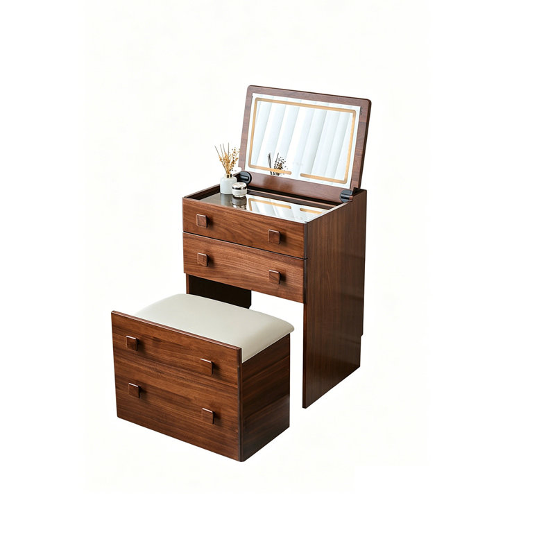 Commode 15,75 "en bois massif rétro avec coiffeuse et miroir de maquillage intégré, 48.43" H x 15.75" W x 15.75" D