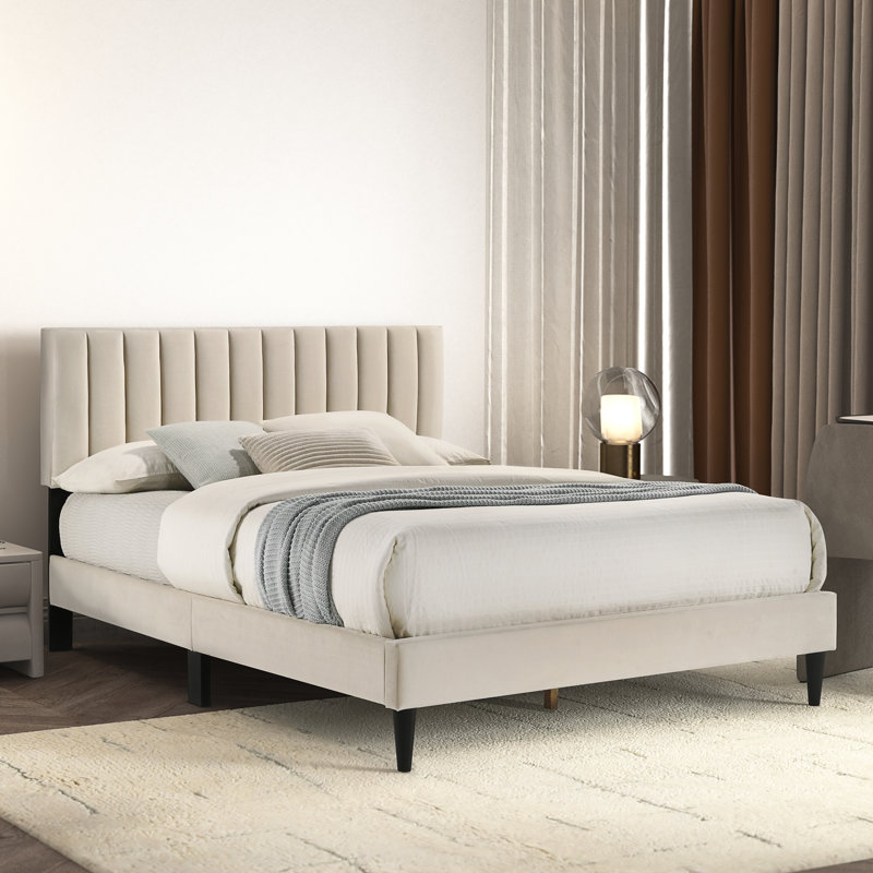  Double (4'6) Upholstered Panel Bed, Beige
