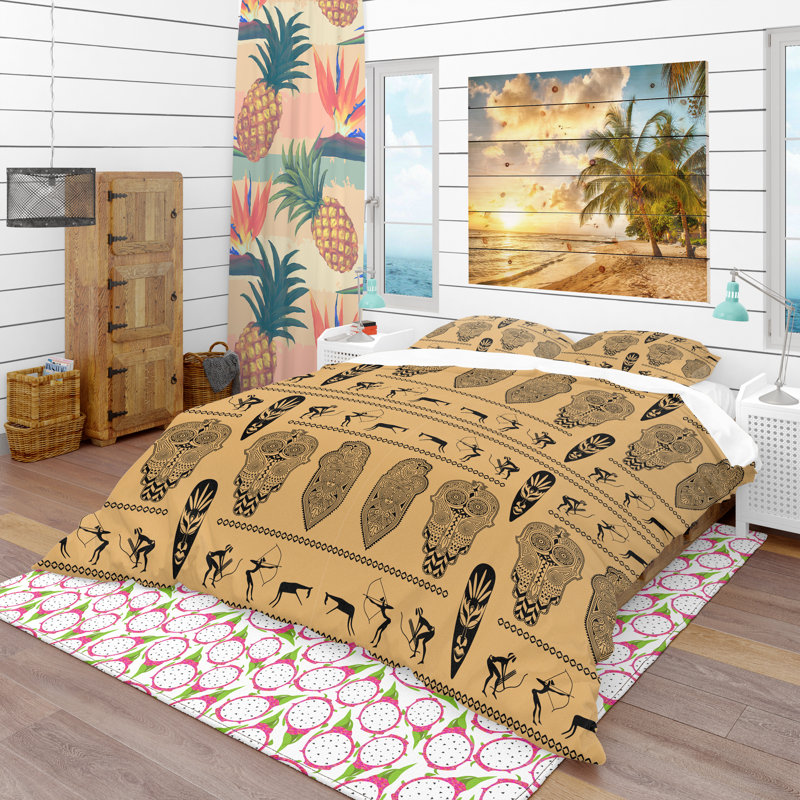 Ensemble de housse de couette tropical, Housse simple + 1 taie décorative